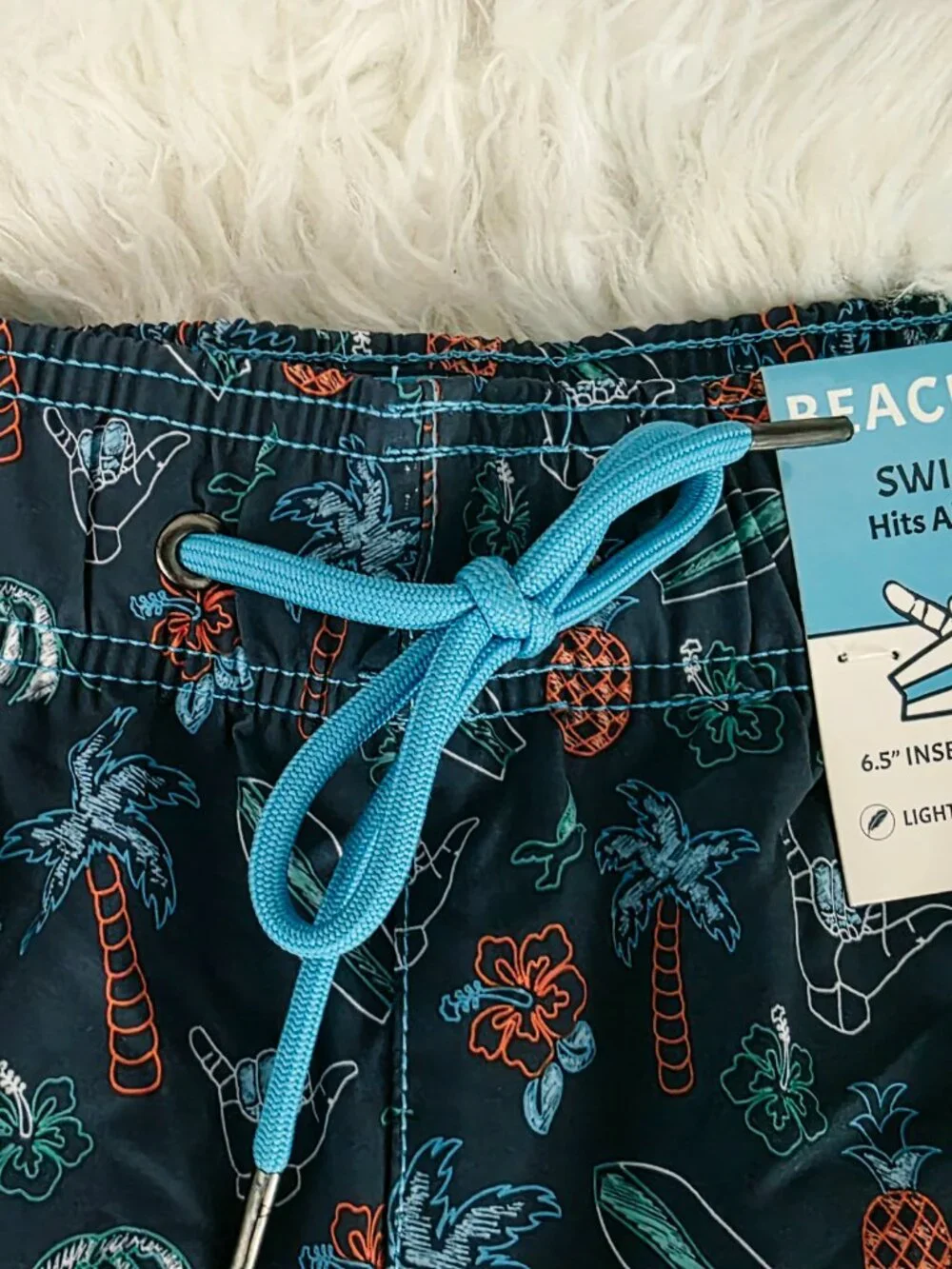 NWT Beach Bros Men's Swim Trunks Tropical Chalk Stone Blue w/Pockets